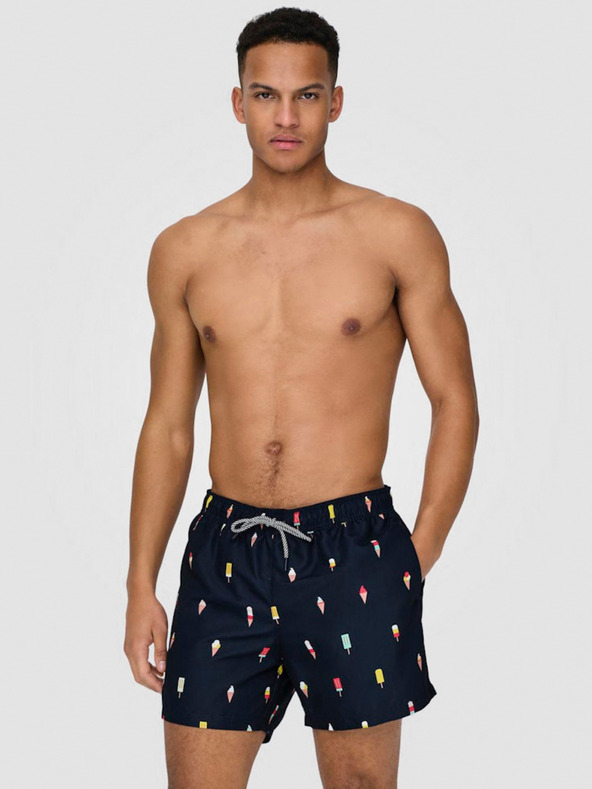 ONLY & SONS Tmavomodré pánske vzorované plavky ONLY & SONS Ted