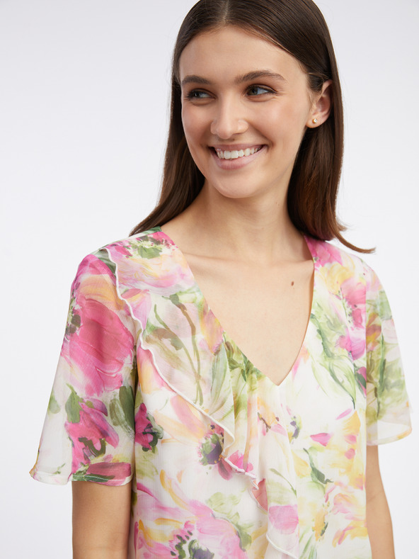 Orsay Ružovo-biela dámska kvetinová blúzka ORSAY