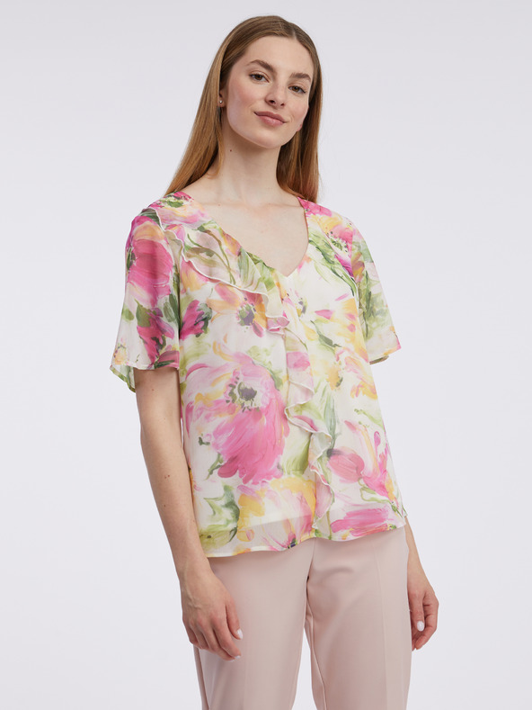 Orsay Ružovo-biela dámska kvetinová blúzka ORSAY