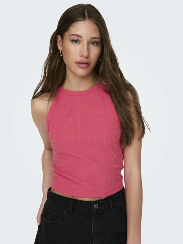 ONLY Tmavoružový dámsky rebrovaný základný top ONLY Emma