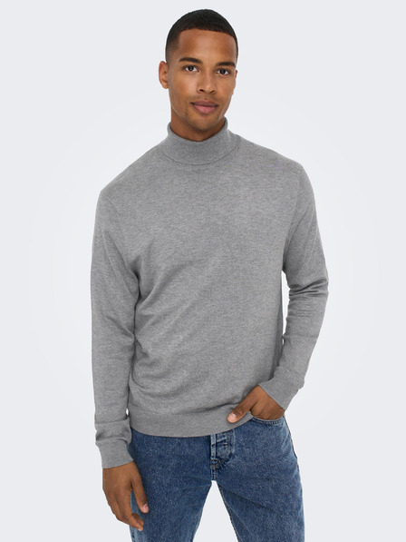 ONLY & SONS Šedý pánsky rolák ONLY & SONS Wyler denim