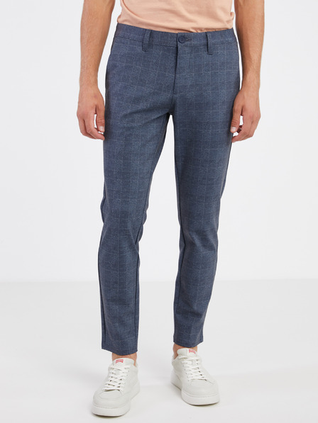 ONLY & SONS Tmavomodré pánske kockované chino nohavice ONLY & SONS Mark