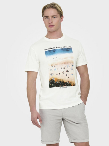 ONLY & SONS Krémové pánske tričko ONLY & SONS Kolton