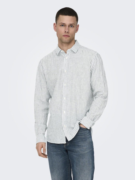 ONLY & SONS Bielo-zelená pánska pásikavá košeľa s plátnom ONLY & SONS Caiden