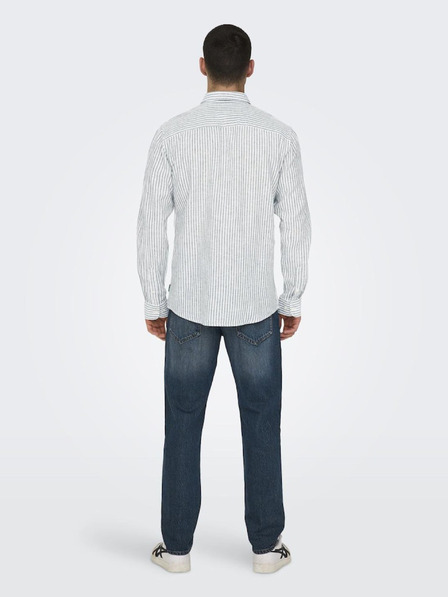 ONLY & SONS Bielo-zelená pánska pásikavá košeľa s plátnom ONLY & SONS Caiden
