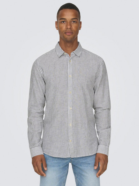 ONLY & SONS Bielo-modrá pánska pruhovaná košeľa s ľanovým plátnom ONLY & SONS Caiden
