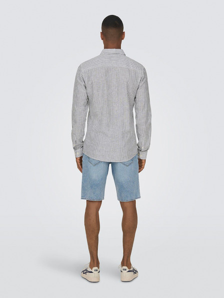 ONLY & SONS Bielo-modrá pánska pruhovaná košeľa s ľanovým plátnom ONLY & SONS Caiden