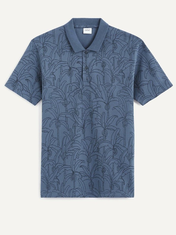 Celio Modré pánske vzorované polo tričko Celio