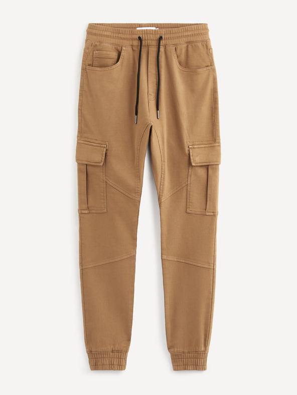 Celio Hnedé pánske nohavice s vreckami Celio Vokit