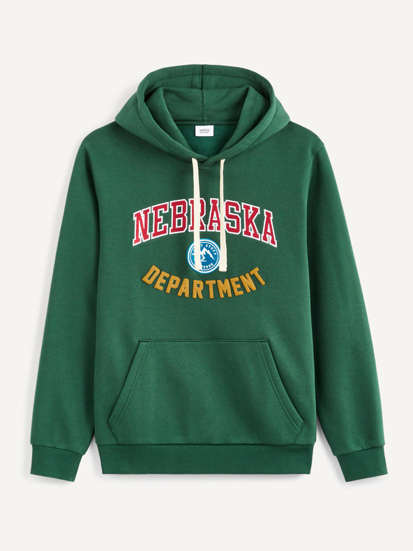 Celio Zelená pánska mikina Celio Nebraska Department