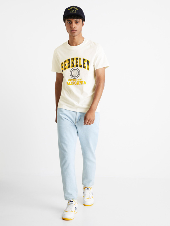 Celio Žlto-biele pánske univerzitné tričko Celio Berkeley