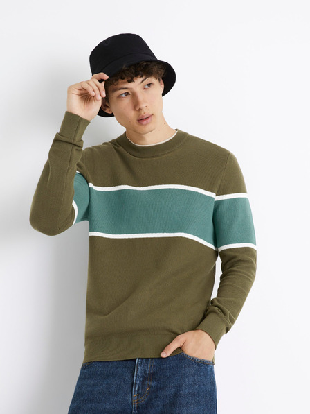 Celio Khaki pánsky pruhovaný sveter Celio