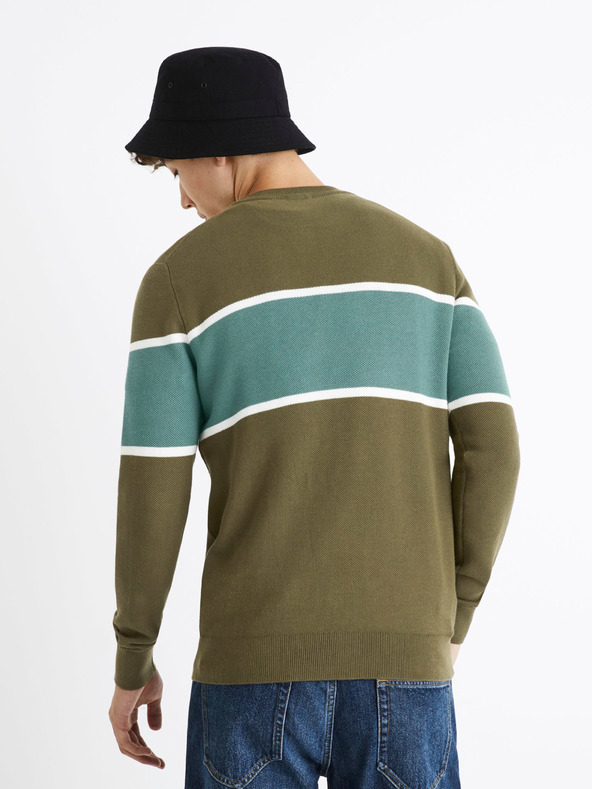 Celio Khaki pánsky pruhovaný sveter Celio
