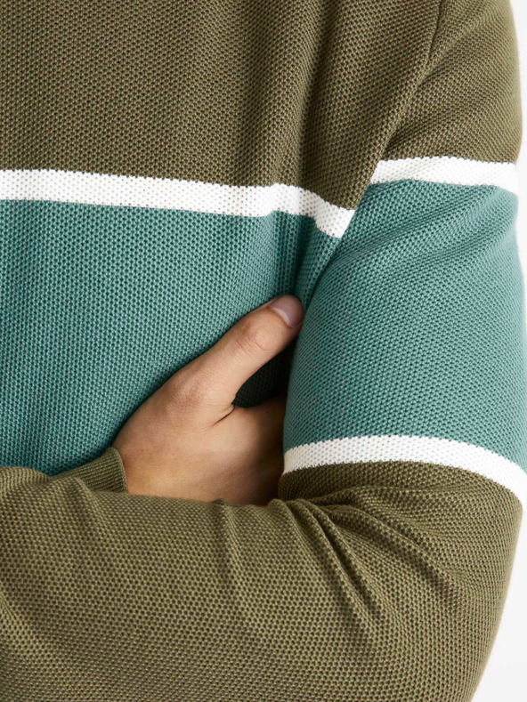 Celio Khaki pánsky pruhovaný sveter Celio