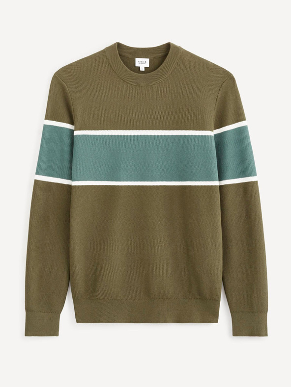 Celio Khaki pánsky pruhovaný sveter Celio