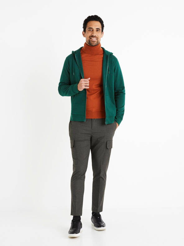 Celio Tmavozelená pánska mikina na zips Celio Vethree