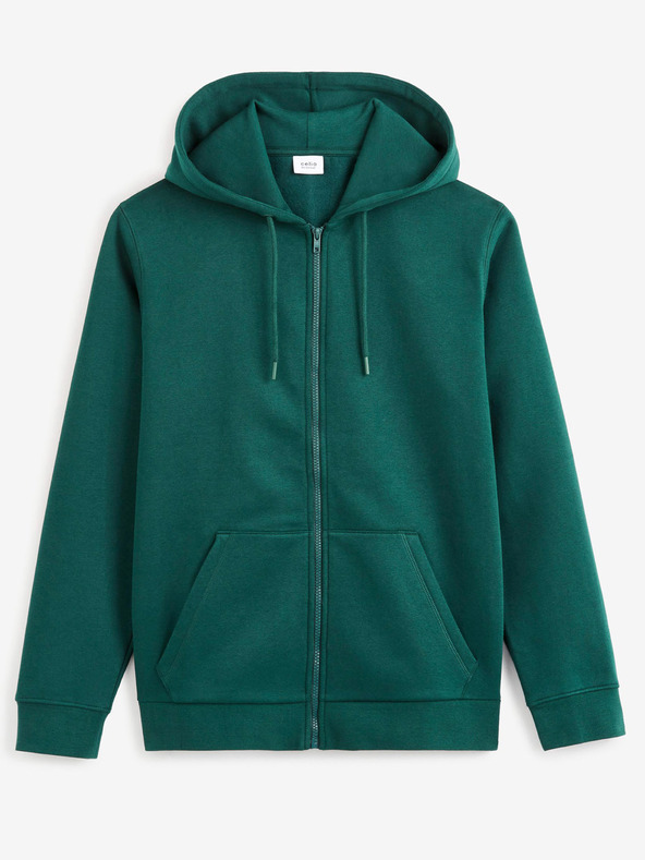 Celio Tmavozelená pánska mikina na zips Celio Vethree