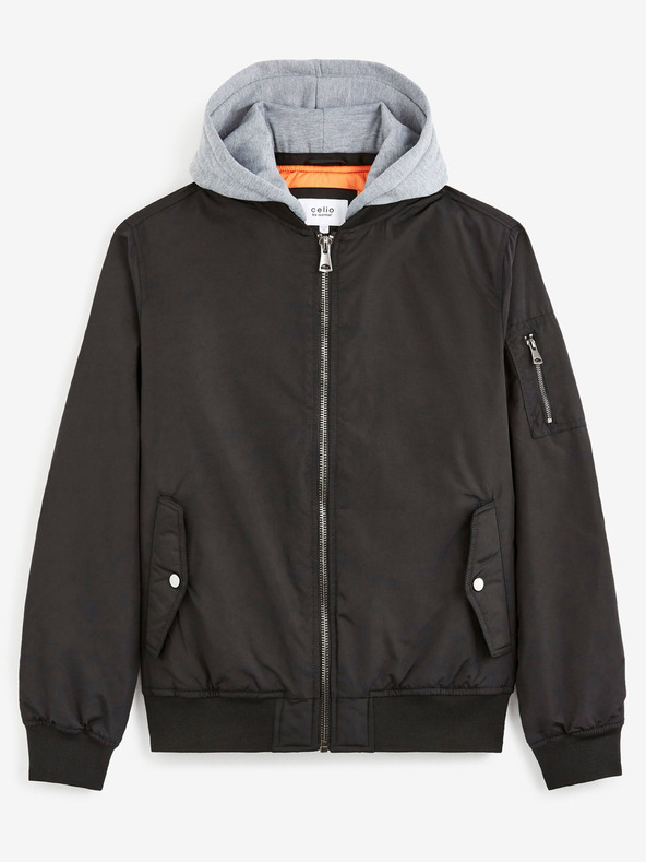 Celio Čierny pánsky bomber s kapucňou Celio Cujameshoo