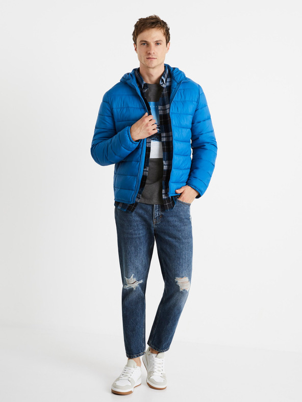 Celio Modrá pánska ľahká prešívaná bunda Celio Vububble
