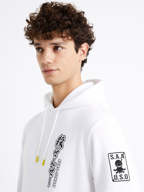 Celio Biela pánska mikina s potlačou na chrbte Celio Assassination Classroom