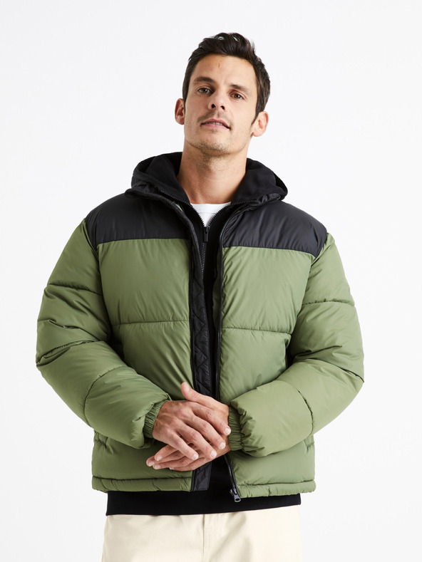 Celio Čierno-zelená pánska prešívaná zimná bunda Celio Cutrek
