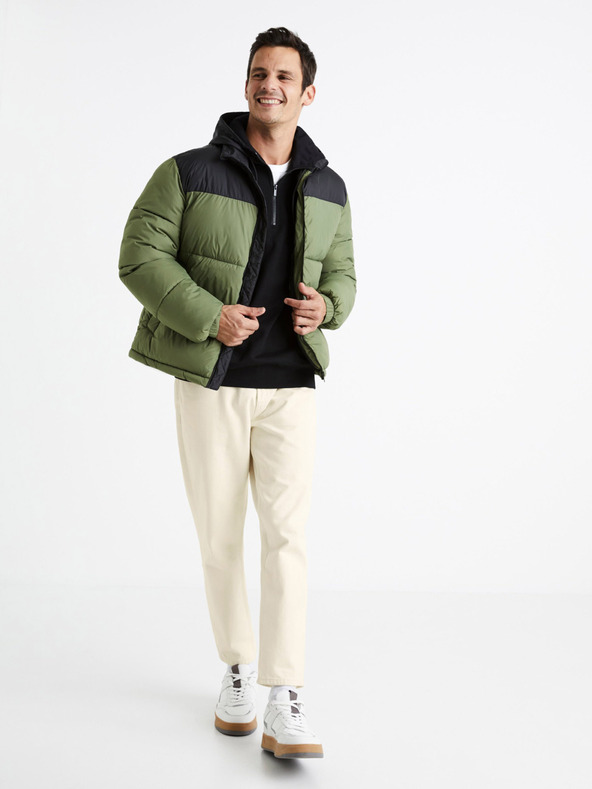 Celio Čierno-zelená pánska prešívaná zimná bunda Celio Cutrek