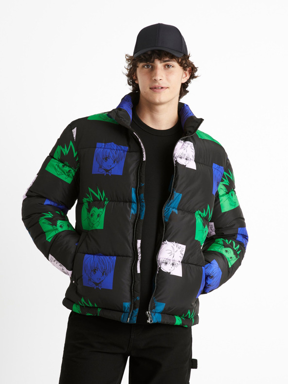 Celio Zeleno-čierna pánska prešívaná zimná bunda Celio Hunter & Hunter