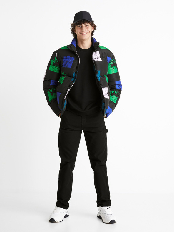 Celio Zeleno-čierna pánska prešívaná zimná bunda Celio Hunter & Hunter
