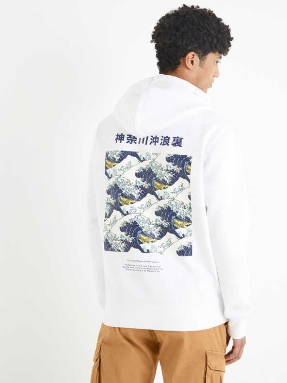 Celio Biela mikina s kapucňou Celio Hokusai