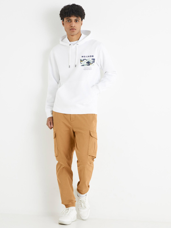 Celio Biela mikina s kapucňou Celio Hokusai