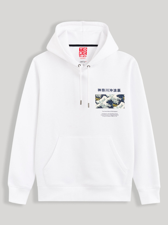Celio Biela mikina s kapucňou Celio Hokusai
