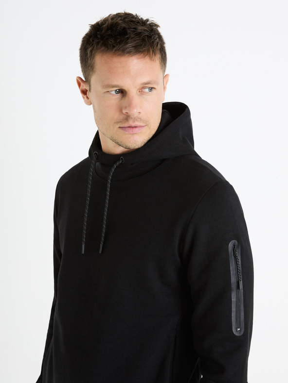 Celio Čierna pánska mikina s kapucňou Celio Feyokehood