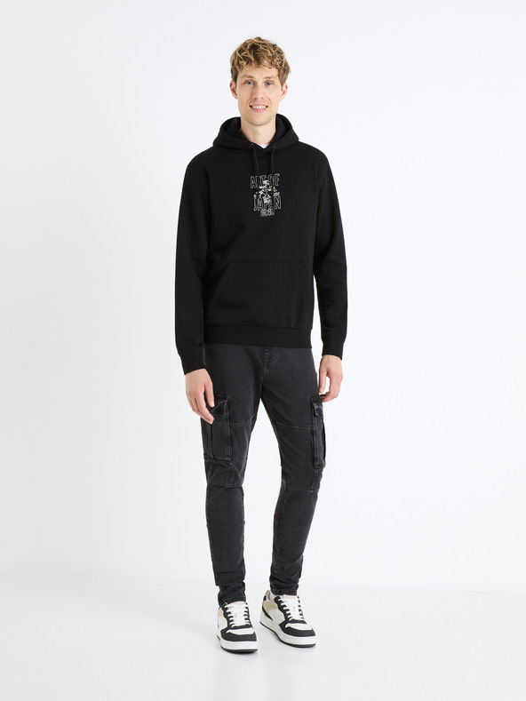 Celio Čierna pánska mikina s kapucňou Celio Fejabowl