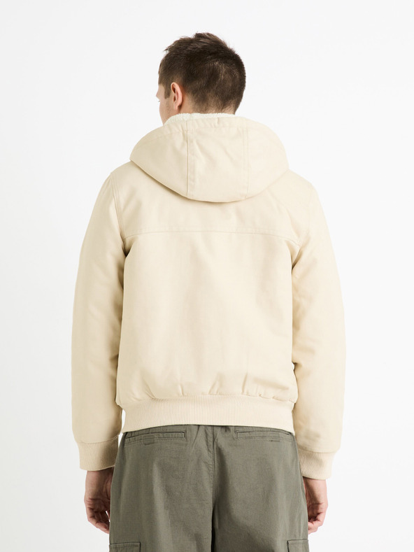 Celio Krémová pánska bunda z umelej kožušiny Celio Fuhoodie