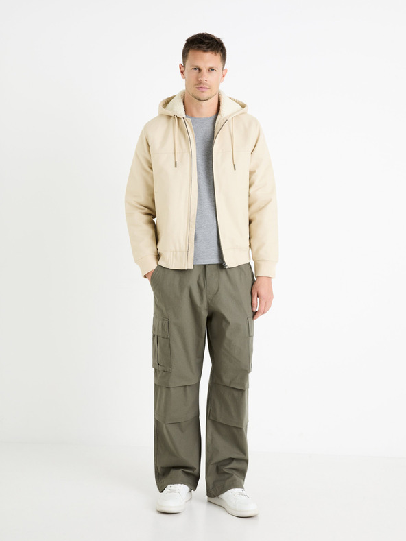 Celio Krémová pánska bunda z umelej kožušiny Celio Fuhoodie