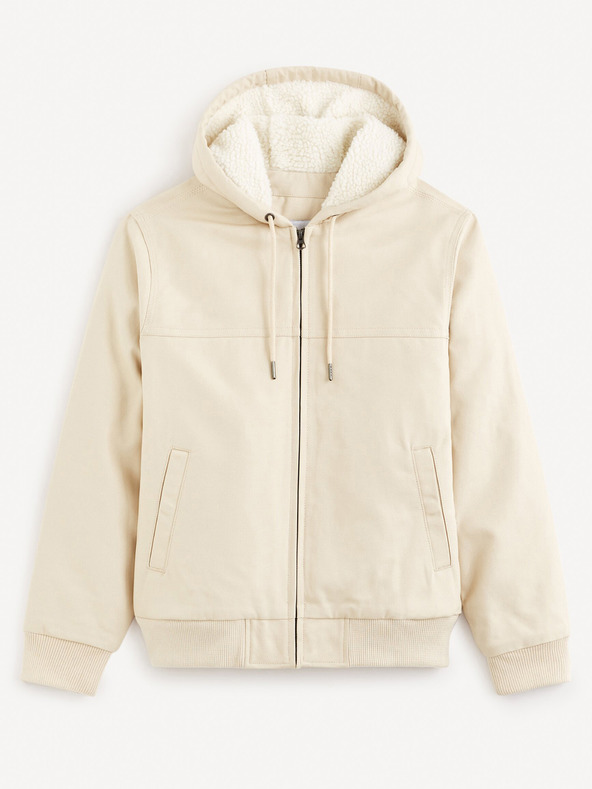 Celio Krémová pánska bunda z umelej kožušiny Celio Fuhoodie