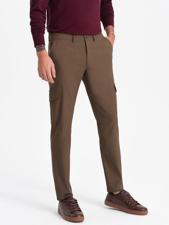 Ombre Clothing Khaki pánske cargo nohavice Ombre Oblečenie