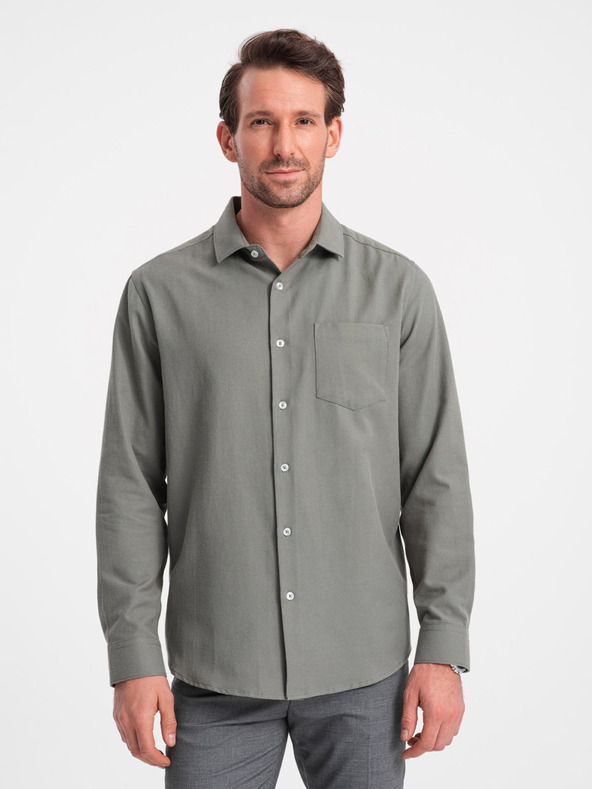 Ombre Clothing Khaki pánska košeľa Ombre Oblečenie