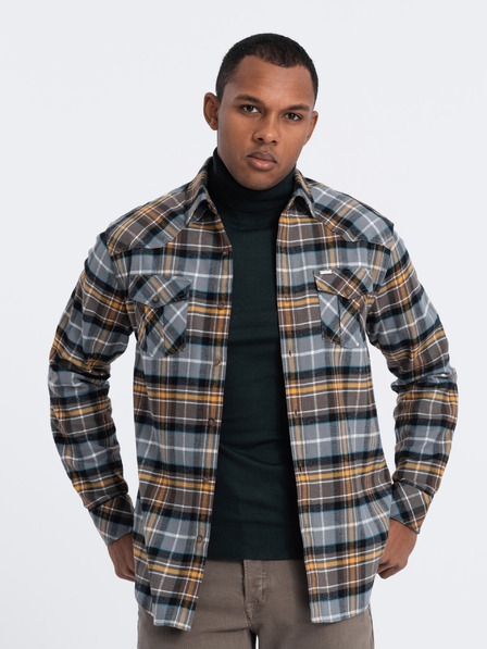 Ombre Clothing Oranžová a sivá pánska flanelová košeľa Ombre Clothing