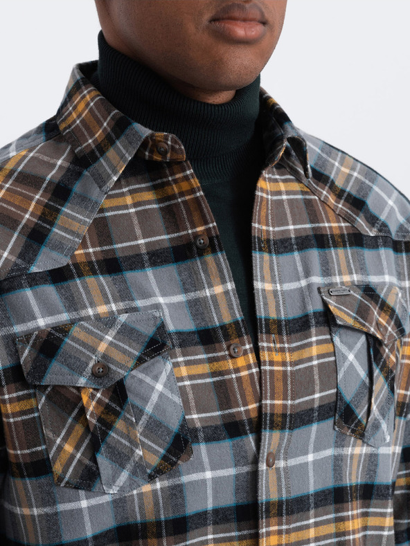 Ombre Clothing Oranžová a sivá pánska flanelová košeľa Ombre Clothing