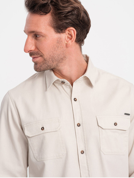 Ombre Clothing Krémová pánska košeľa Ombre Clothing Overshirt