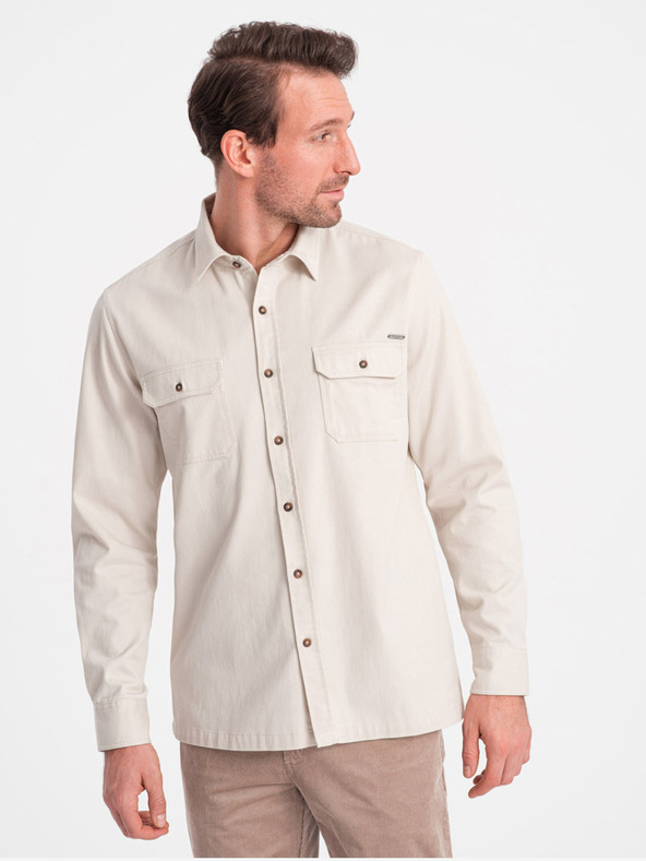 Ombre Clothing Krémová pánska košeľa Ombre Clothing Overshirt