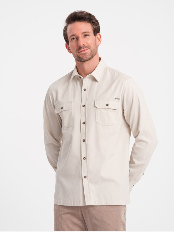 Ombre Clothing Krémová pánska košeľa Ombre Clothing Overshirt