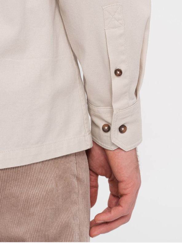 Ombre Clothing Krémová pánska košeľa Ombre Clothing Overshirt