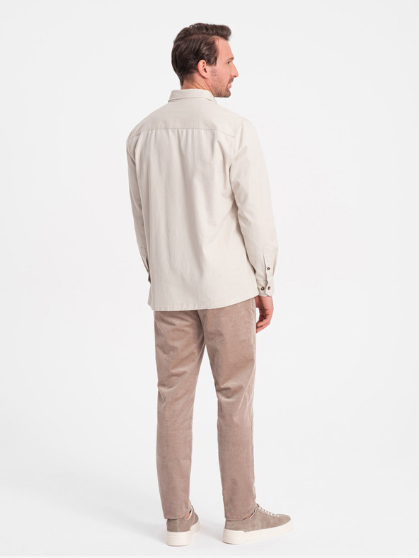 Ombre Clothing Krémová pánska košeľa Ombre Clothing Overshirt