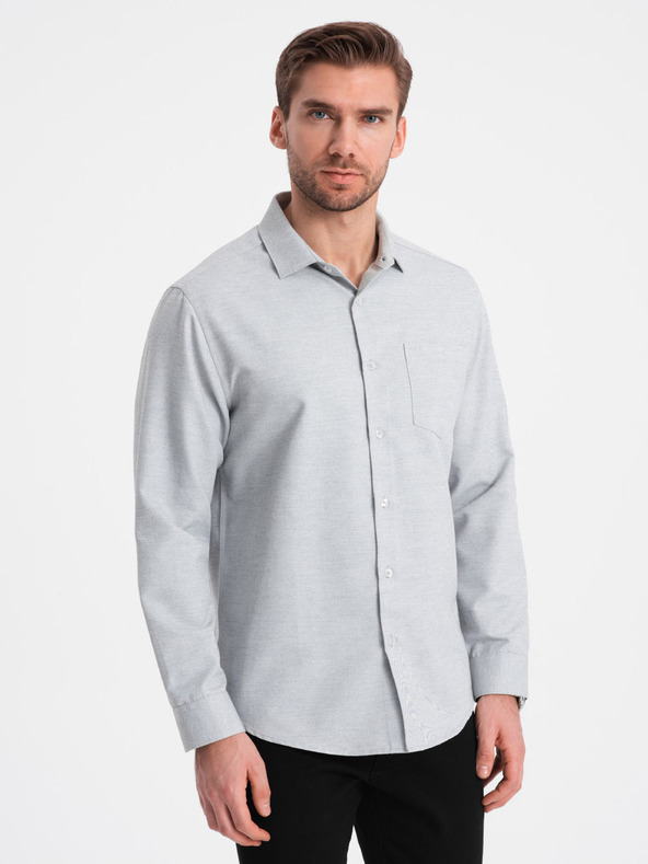 Ombre Clothing Svetlošedá pánska žíhaná košeľa Ombre Oblečenie