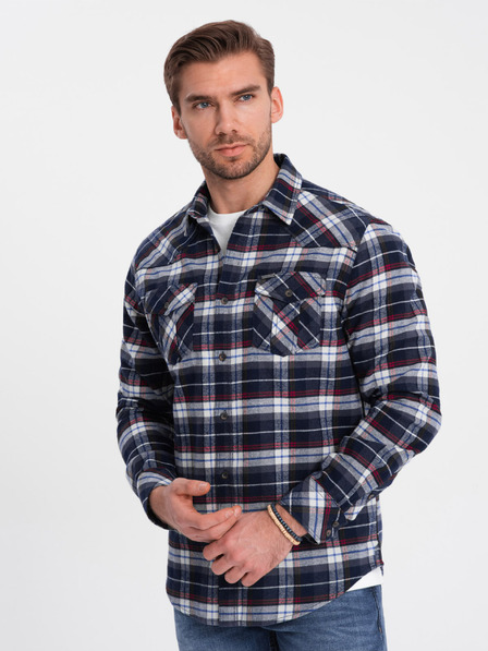 Ombre Clothing Tmavomodrá pánska flanelová košeľa Ombre Oblečenie