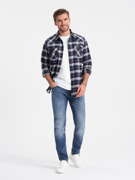Ombre Clothing Tmavomodrá pánska flanelová košeľa Ombre Oblečenie