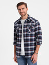 Ombre Clothing Tmavomodrá pánska flanelová košeľa Ombre Oblečenie