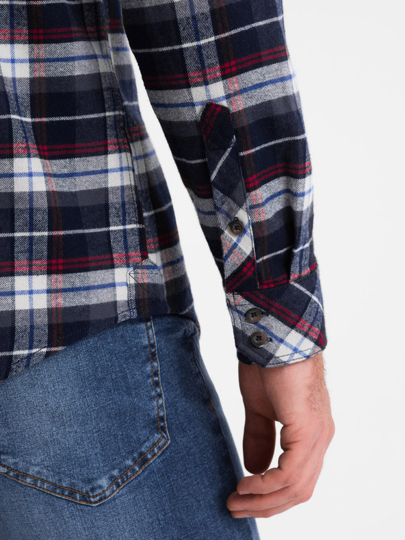 Ombre Clothing Tmavomodrá pánska flanelová košeľa Ombre Oblečenie